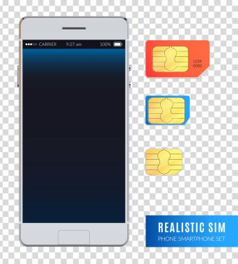 Gerçekçi SIM telefon smartphone Icon set