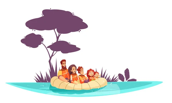 Vacaciones activas en familia Raft Illustration — Archivo Imágenes Vectoriales