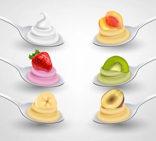 Mini desserts op lepel set — Stockvector