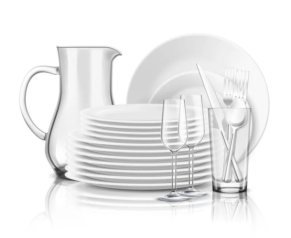 Clean Tableware Realistic Design Concept — Stock Vector