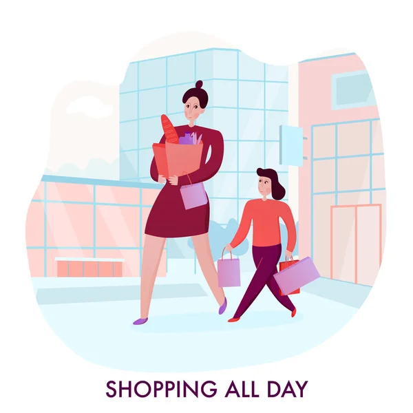 Mère avec fille Shopping Illustration — Image vectorielle