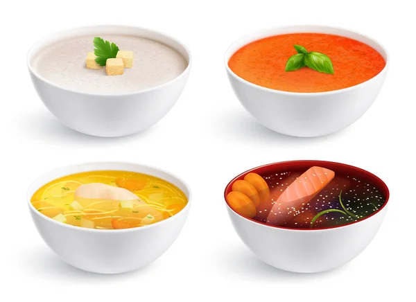 Soup Realistic Set — Stock Illustration Soup Realistic Set Stock Illustration