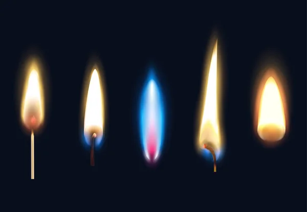 Juego de llamas ardientes realistas — Vector de stock
