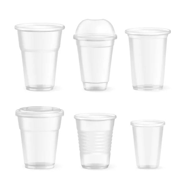 Ensemble de verres jetables en plastique réaliste — Image vectorielle