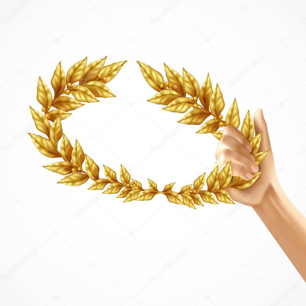 Golden Laurel Wreath In Human Hand 
