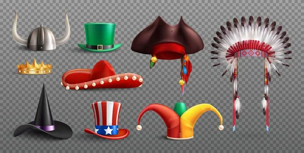Chapeaux de mascarade réalistes Ensemble transparent — Image vectorielle