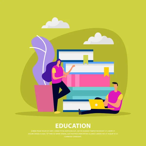 Eğitim Kütüphanesi düz arka plan — Stok Vektör