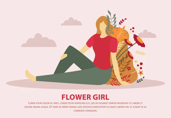 Flower Girl Flat Composition — Stock Vector