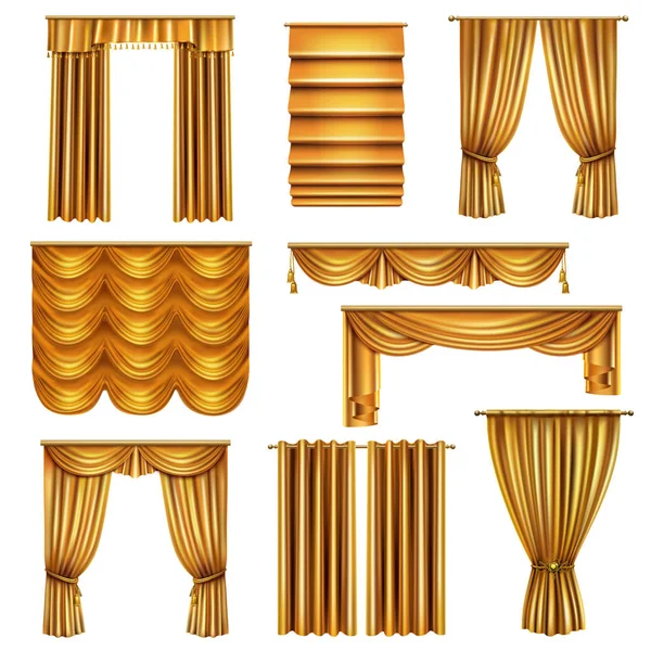 Набор роскошных золотых занавесок — стоковый вектор