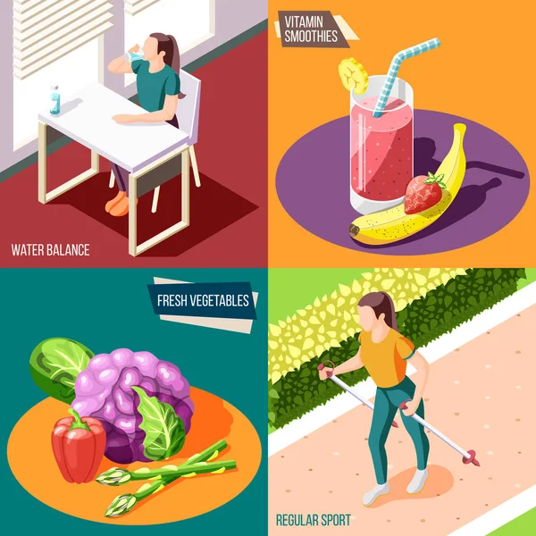 健康生活方式2x2 设计理念 — 图库矢量图片