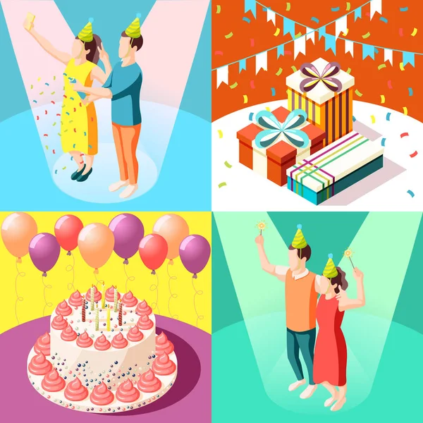 Birthday Party 2x2 Design Concept — Διανυσματικό Αρχείο