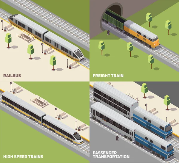 Tren Ferrocarril Concepto isométrico — Archivo Imágenes Vectoriales