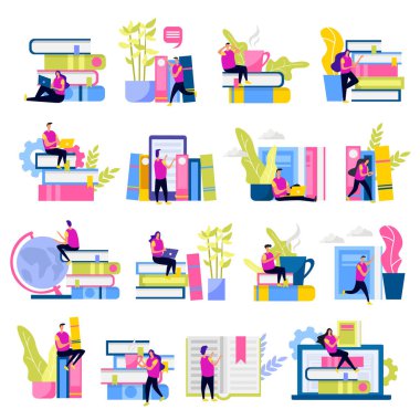 Kütüphane düz Icons set