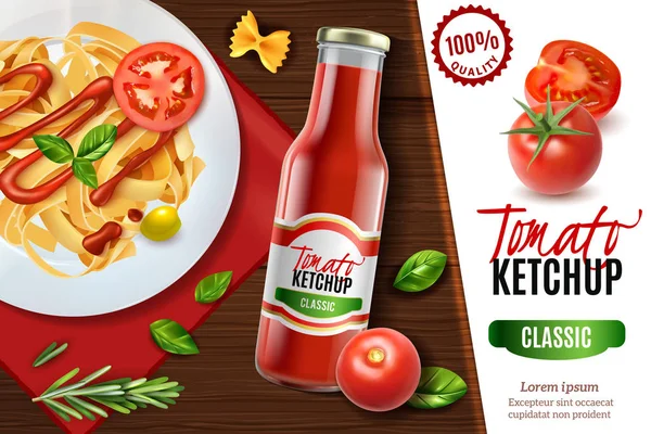 Realistické rajčatový kečup reklama — Stockový vektor