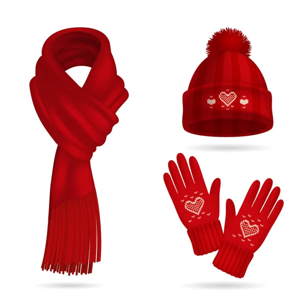 Set maglieria rosso inverno — Vettoriale Stock