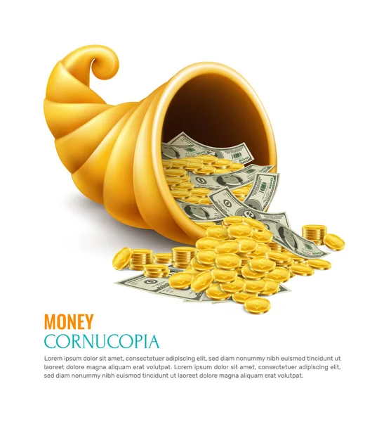 Money Cornucopia Realistic Design Concept — Stock Vector