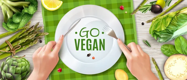 Cartaz de anúncio realista Vegan —  Vetores de Stock