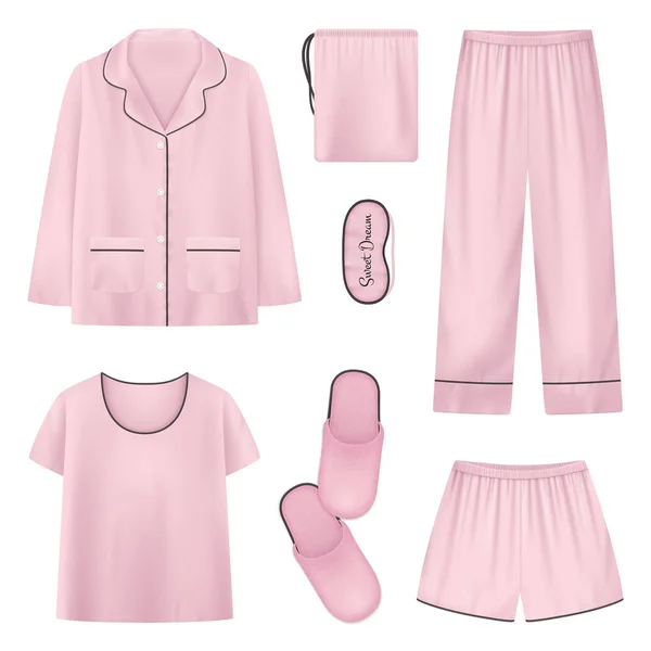 Realista Sleepwear Casa Chinelos Sleeptime Ícone Set — Vetor de Stock