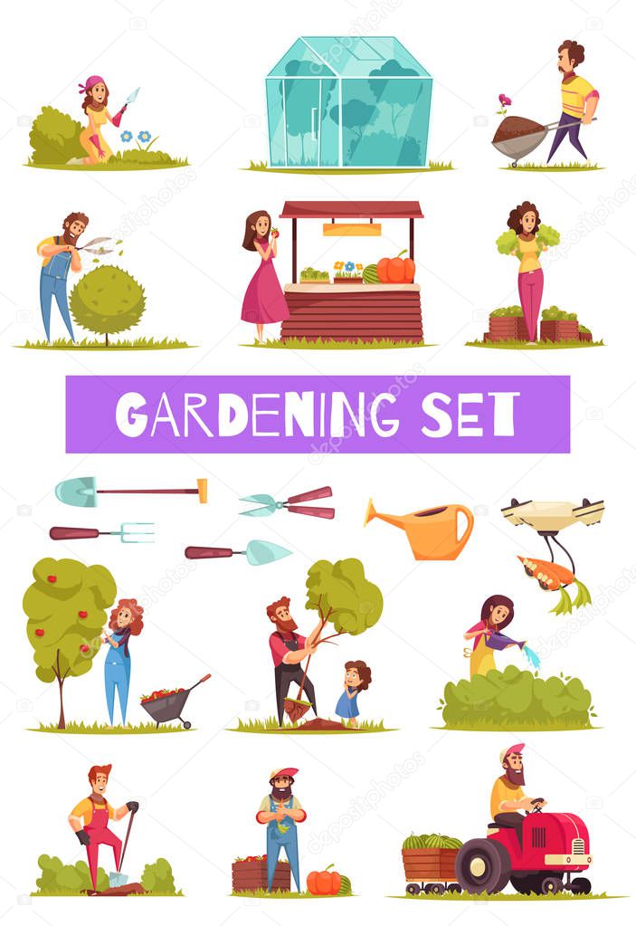 Gardening Cartoon Icons Set