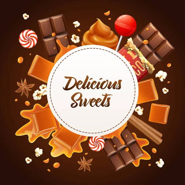 Composição de moldura de caramelo realista —  Vetores de Stock