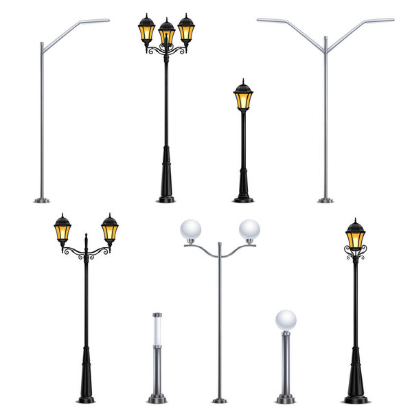 Street Lights Realistic Icon Set 