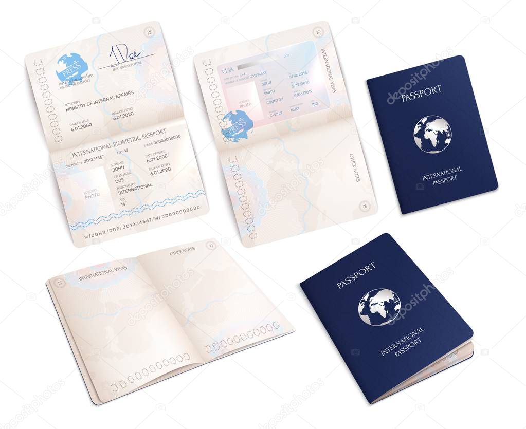 Set realistico biometrico dei falsi passaporti - Vettoriale Stock di  ©macrovector 241093940