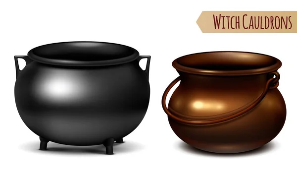 Cauldrons bruxa realista — Vetor de Stock