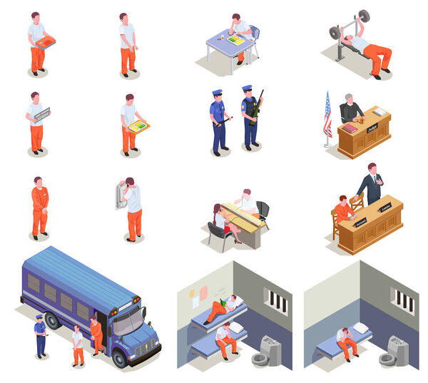 Prison Jail Isometric Icons 