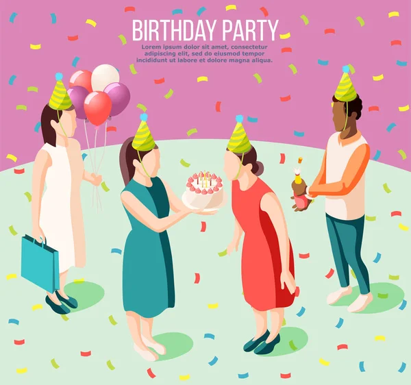 Doğum günü partisi izometrik Poster — Stok Vektör