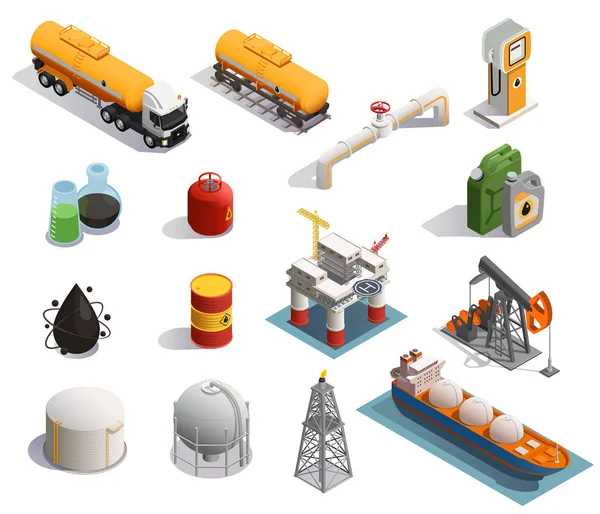 Olie Petroleum Isometrisch Icons — Stockvector