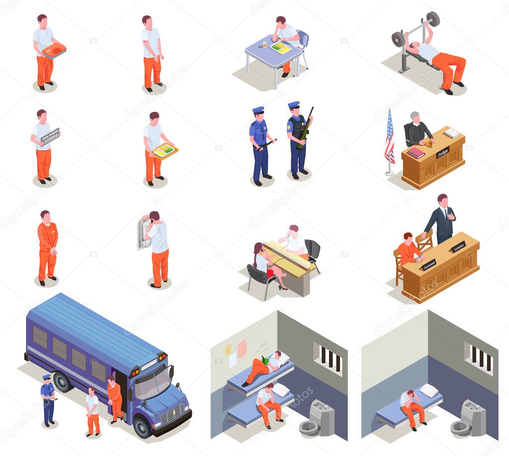 Prison Jail Isometric Icons 