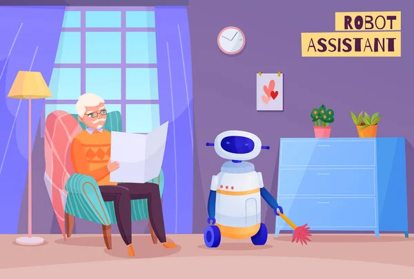 Homme âgé Robot Helper Illustration — Image vectorielle