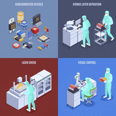 Semicondoctor üretim kavramı Icons Set
