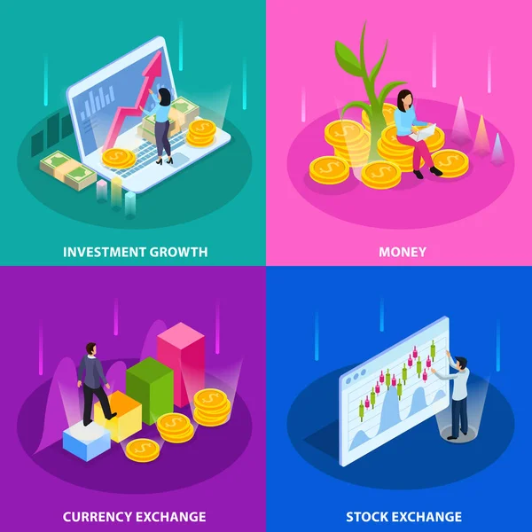 Bolsa de Valores Isometric Icon Set —  Vetores de Stock