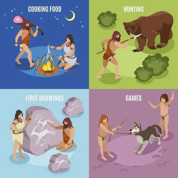 Stone Age Concept Icons Set — Stock Vector