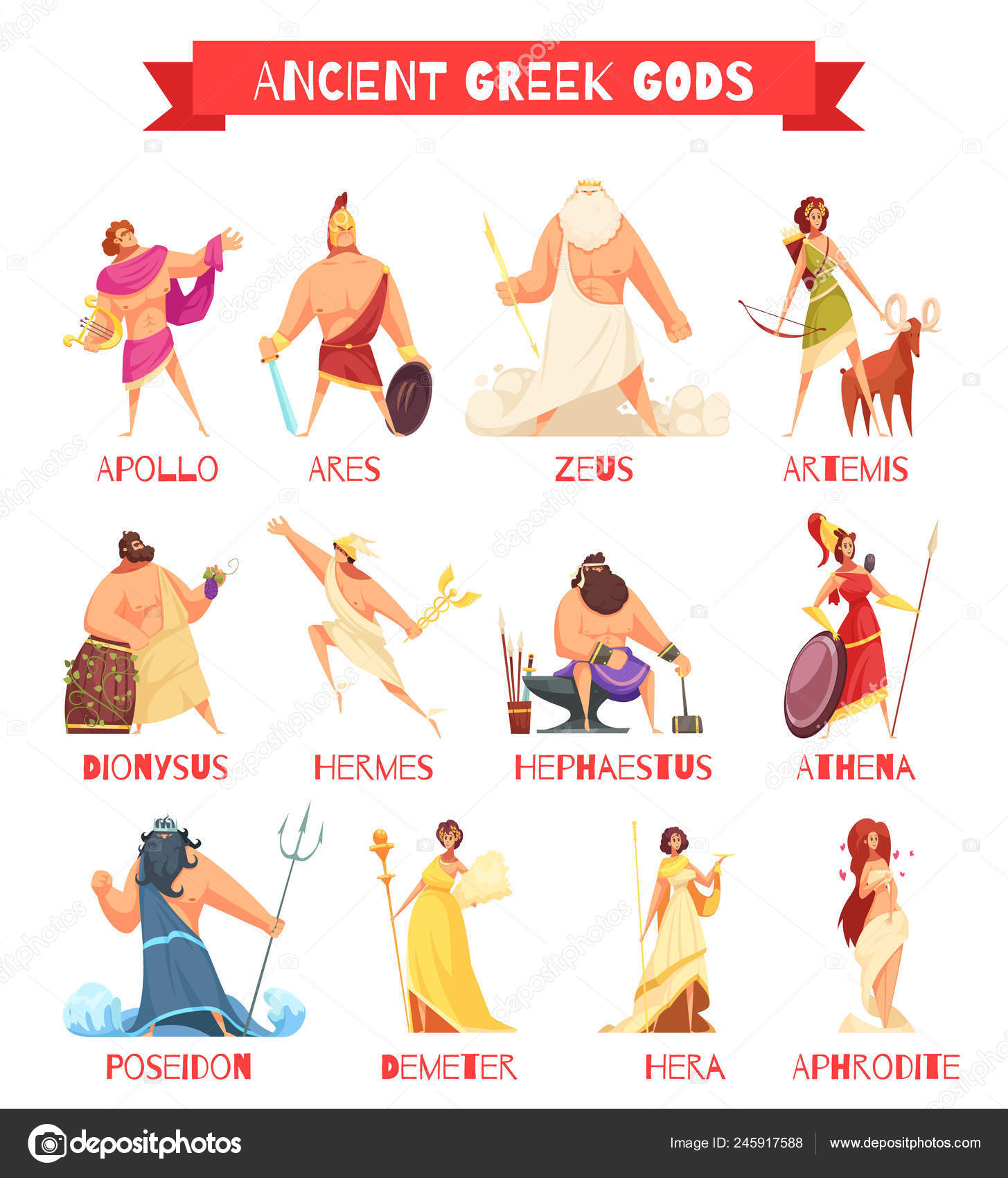 Ancient Greek Gods Set Stock Vector C Macrovector 245917588