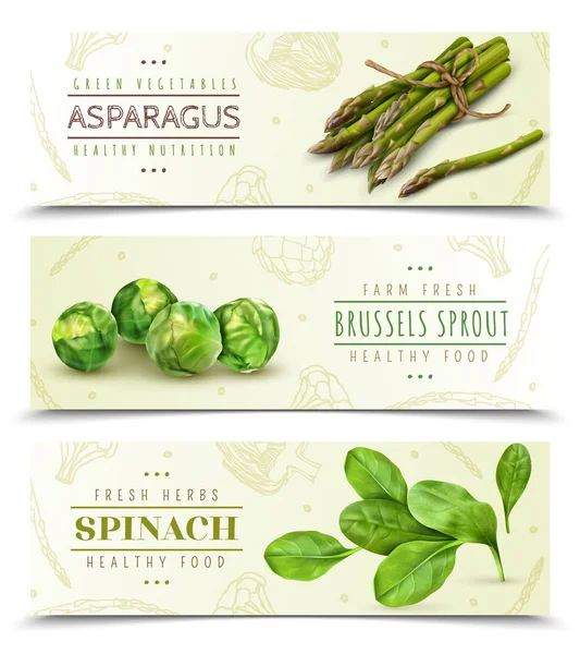 Verduras Verdes Banners realistas — Vector de stock