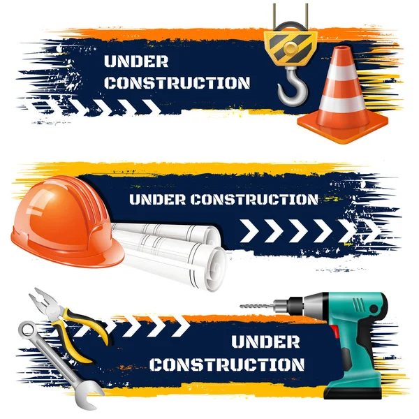 Under Construction Realistic Banners — Stock Vector