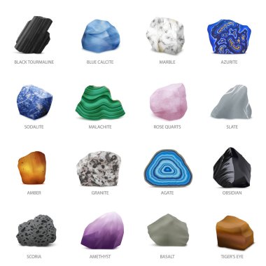 Realistic Stone Mineral Icon Set  clipart