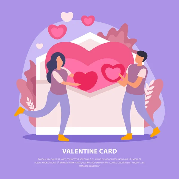 Love Couple Flat Card — Stock Vector