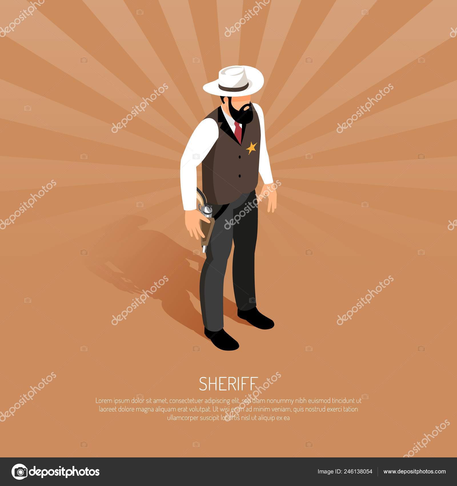 Wild West Sheriff Isometric Illustration Stock Vector C Macrovector