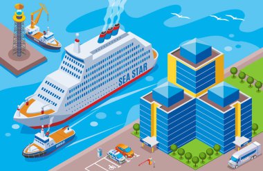 Seaport izometrik renkli kavramı