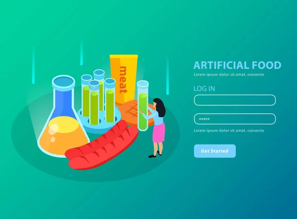 Alimentos artificiais fundo isométrico — Vetor de Stock