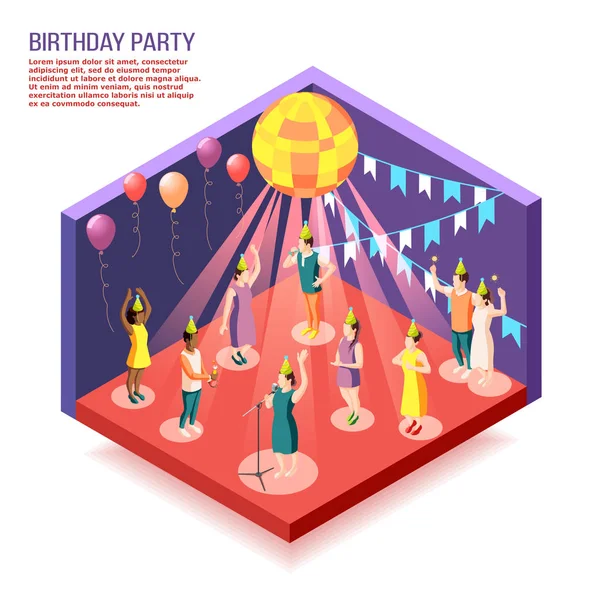 誕生日パーティー等尺性ベクトル図 — ストックベクタ
