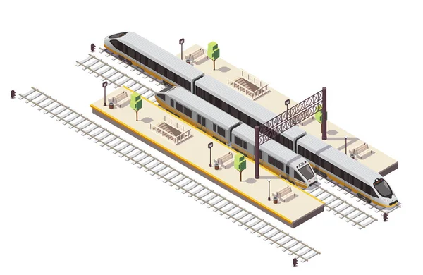 Tren Ferrocarril Composición isométrica — Vector de stock