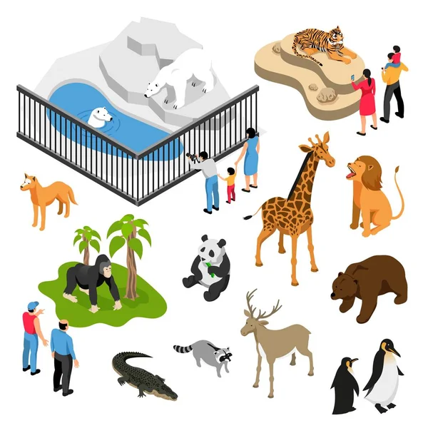 Zoo People Set isometrico — Vettoriale Stock