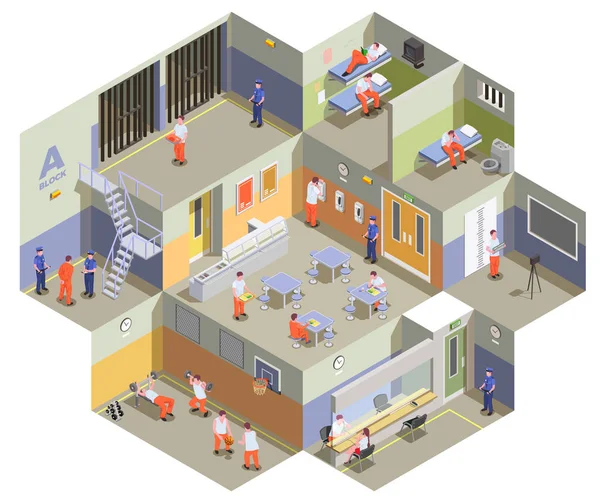 Prison Jail Isometric Composition — Stock Vector