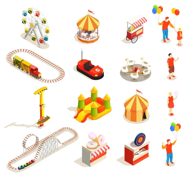 Amusement Park Isometric Icons — Stock Vector