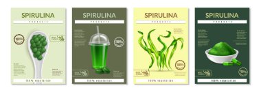 Spirulina gerçekçi reklam afişleri 