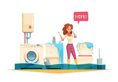 Tesisatçı acil çizgi film kompozisyon 